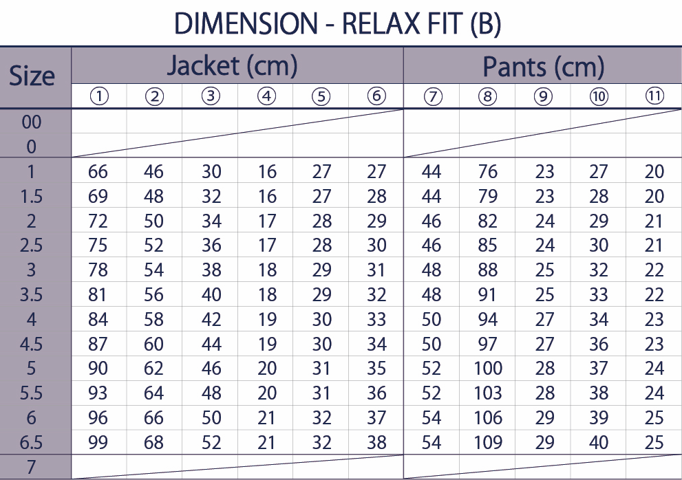 G2000 suit sale size chart